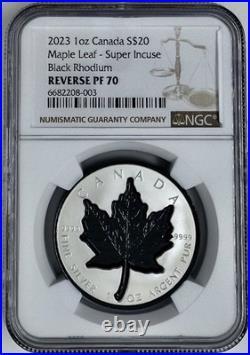 2023 $20 Canada Maple Leaf Super Incuse Black Rhodium NGC PR70 Reverse Proof