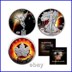 2023-2024 TOTAL ECLIPSE CHROMATICS 3 x 1 oz Silver Coin Set Canada USA Mexico