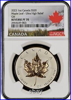 2023 Canada 1 oz Silver Maple Leaf Gilt Rev Proof Ultra High Relief OGP NGC PF70