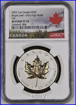 2023 Canada 1 oz Silver Maple Leaf Gilt Rev Proof Ultra High Relief OGP NGC PF70