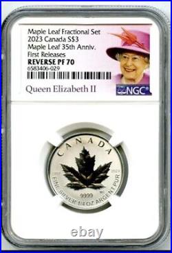 2023 Canada $3 1/4oz FINE SILVER MAPLE LEAF 35TH ANNIV NGC REVERSE PF70 FR