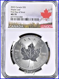 2023 Canada $5 MAPLE LEAF 1 Oz Silver NGC MS70 First Day of Issue RARE