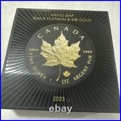 2023 Canada Maple Leaf 1 Oz. 999 Silver Round With Blk Platinum And 24k Gold