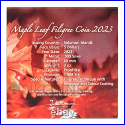 2023 Maple Leaf Dollar 5oz 2oz Solomon Island Filigree