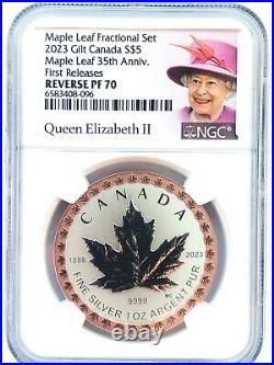 2023 Queen Elizabeth $5 1 Oz Canada Silver Ngc Pf70 35th Maple Leaf Rose Gold Fr