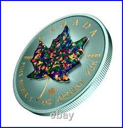 2023 Space Metals Teal/Radiant Opal 1 oz Silver Maple Leaf $5 Coin 100 Mintage