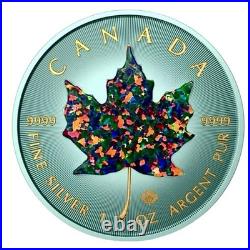 2023 Space Metals Teal/Radiant Opal 1 oz Silver Maple Leaf $5 Coin 100 Mintage