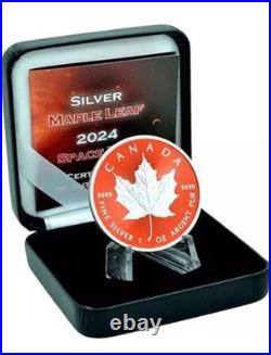 2024 1oz Silver Canada Maple Leaf Space Red