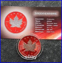 2024 1oz Silver Canada Maple Leaf Space Red
