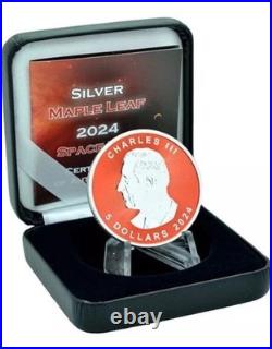 2024 1oz Silver Canada Maple Leaf Space Red