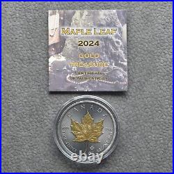 2024 1oz Silver Silver Maple Leaf 24kt Gold Treasure Canada Canada NEW ONLY 250