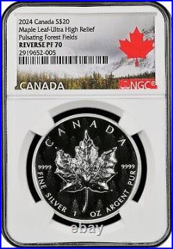 2024 CA $20 Maple Leaf SML UHR Pulsating Forest NGC Reverse PF 70 PROOF NEW