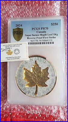 2024 Canada 1 Kilo Silver Coin Super Incuse Maple Leaf First Strike PCGS PR70