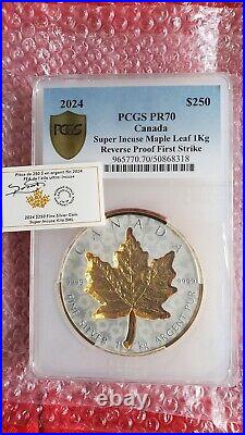 2024 Canada 1 Kilo Silver Coin Super Incuse Maple Leaf First Strike PCGS PR70