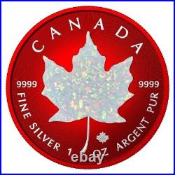 2024 Canadian Maple Leaf 1oz. 9999 Pur Color Space Red & Opal Coin