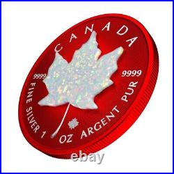 2024 Canadian Maple Leaf 1oz. 9999 Pur Color Space Red & Opal Coin