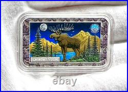 2024 Canadian Wildlife Series Moose Maple Leaf 1oz. 999 Silver Colorized Art Bar