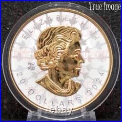 2024 Super Incuse SML $20 Proof Pure Silver Maple Leaf Yellow Gold Plated Coin