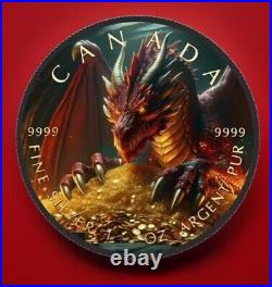 2024-canada Gold Dragon Cave Edition Silver Maple Leaf Black Platinum