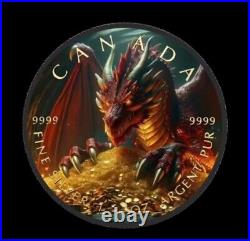 2024-canada Gold Dragon Cave Edition Silver Maple Leaf Black Platinum