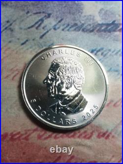 2025 1 Ounce $5.9999 Fine Silver Canada Maple Leaf Charles III Portrait