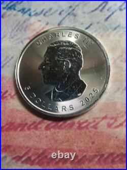 2025 1 Ounce $5.9999 Fine Silver Canada Maple Leaf Charles III Portrait