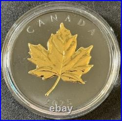 2025 1 Oz. 9999 Silver Canada $20 Gilded Elegant Maple Leaf Black & Gold Coin