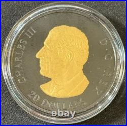 2025 1 Oz. 9999 Silver Canada $20 Gilded Elegant Maple Leaf Black & Gold Coin