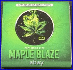 2025 1 Oz. 9999 Silver Canada Maple Leaf MAPLE BLAZE Weed Green Colorized Coin