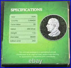 2025 1 Oz. 9999 Silver Canada Maple Leaf MAPLE BLAZE Weed Green Colorized Coin
