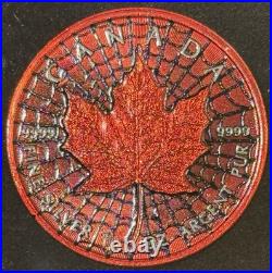 2025 1 Oz. 9999 Silver Canada Maple Leaf Spiderman Web Color Coin 199 Minted