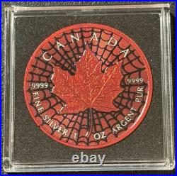 2025 1 Oz. 9999 Silver Canada Maple Leaf Spiderman Web Color Coin 199 Minted