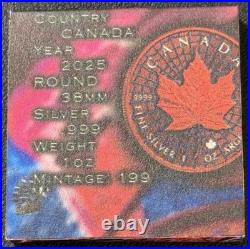 2025 1 Oz. 9999 Silver Canada Maple Leaf Spiderman Web Color Coin 199 Minted
