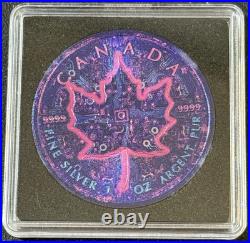 2025 1 Oz. 9999 Silver Canada Maple Leaf Tech-Noir Amazing Colorized Coin