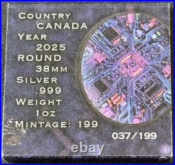 2025 1 Oz. 9999 Silver Canada Maple Leaf Tech-Noir Amazing Colorized Coin
