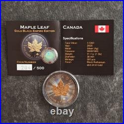2025 1OZ Silver Canada Canada Maple Leaf 24kt Gold Black Empire 500 #204