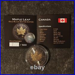 2025 1OZ Silver Canada Canada Maple Leaf 24kt Gold Black Empire 500 #217