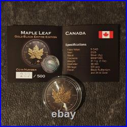 2025 1OZ Silver Canada Canada Maple Leaf 24kt Gold Black Empire 500 #230