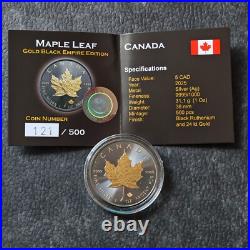 2025 1OZ Silver Canada Maple Leaf 24kt Gold gilded Black Empire ONLY 500pc #121
