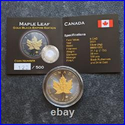 2025 1OZ Silver Canada Maple Leaf 24kt Gold gilded Black Empire ONLY 500pc #123