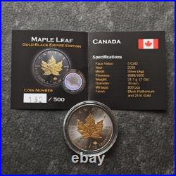 2025 1OZ Silver Canada Maple Leaf 24kt Gold gilded Black Empire ONLY 500pc #132