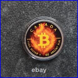 2025 1OZ Silver Canada Maple Leaf Burning Bitcoin Crypto Etui Certif ONLY 250pc