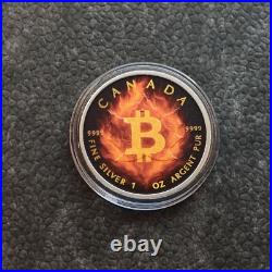 2025 1OZ Silver Canada Maple Leaf Burning Bitcoin Crypto Etui Certif ONLY 250pc