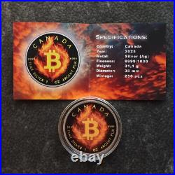 2025 1OZ Silver Silver Maple Leaf Burning Bitcoin Crypto Canada Canada NUR250ST2