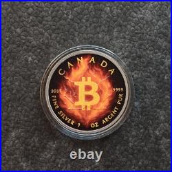 2025 1OZ Silver Silver Maple Leaf Burning Bitcoin Crypto Canada Canada NUR250ST2