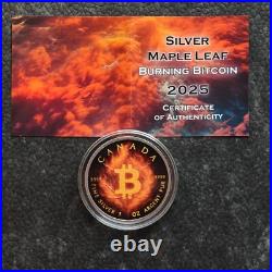 2025 1OZ Silver Silver Maple Leaf Burning Bitcoin Crypto Canada Canada NUR250ST2