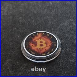 2025 1OZ Silver Silver Maple Leaf Burning Bitcoin Crypto Canada Canada NUR250ST2