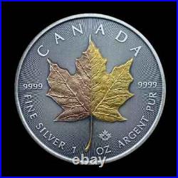2025 1oz Maple Leaf Silver Antiqued Gilded II Coin