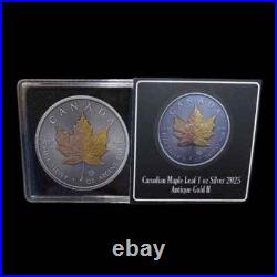 2025 1oz Maple Leaf Silver Antiqued Gilded II Coin