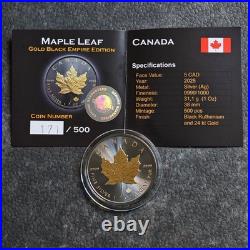 2025 1oz Silver Canada Canada Maple Leaf 24kt Gold Black Empire 500 #171